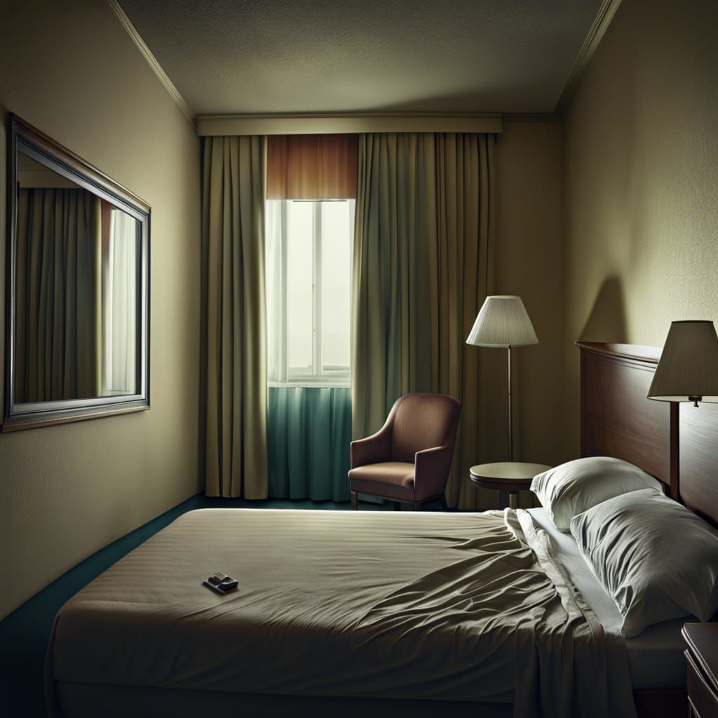 Melancholic Empty Hotel Room in Liminal Space