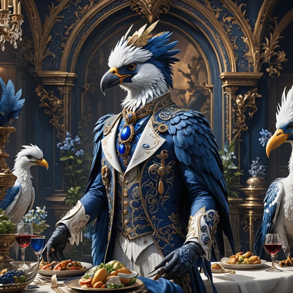Elegant Aarakocra in Dinner Attire: Fantasy Concept Art