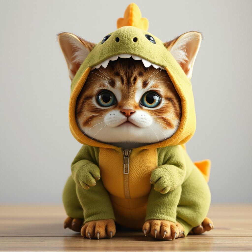 Cat in Dinosaur Costume: Kawaii Anime Style