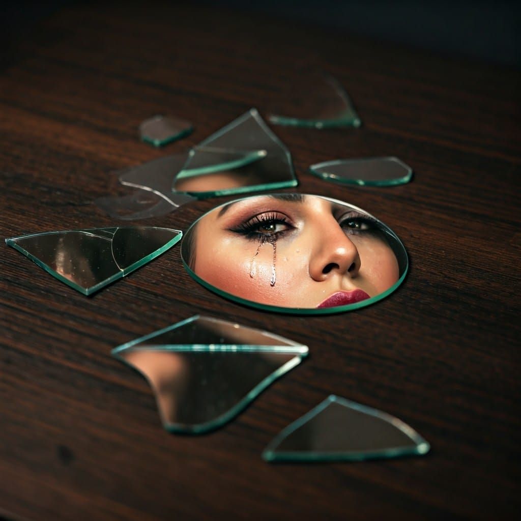 Shattered Reflections of a Tearful Latina Woman