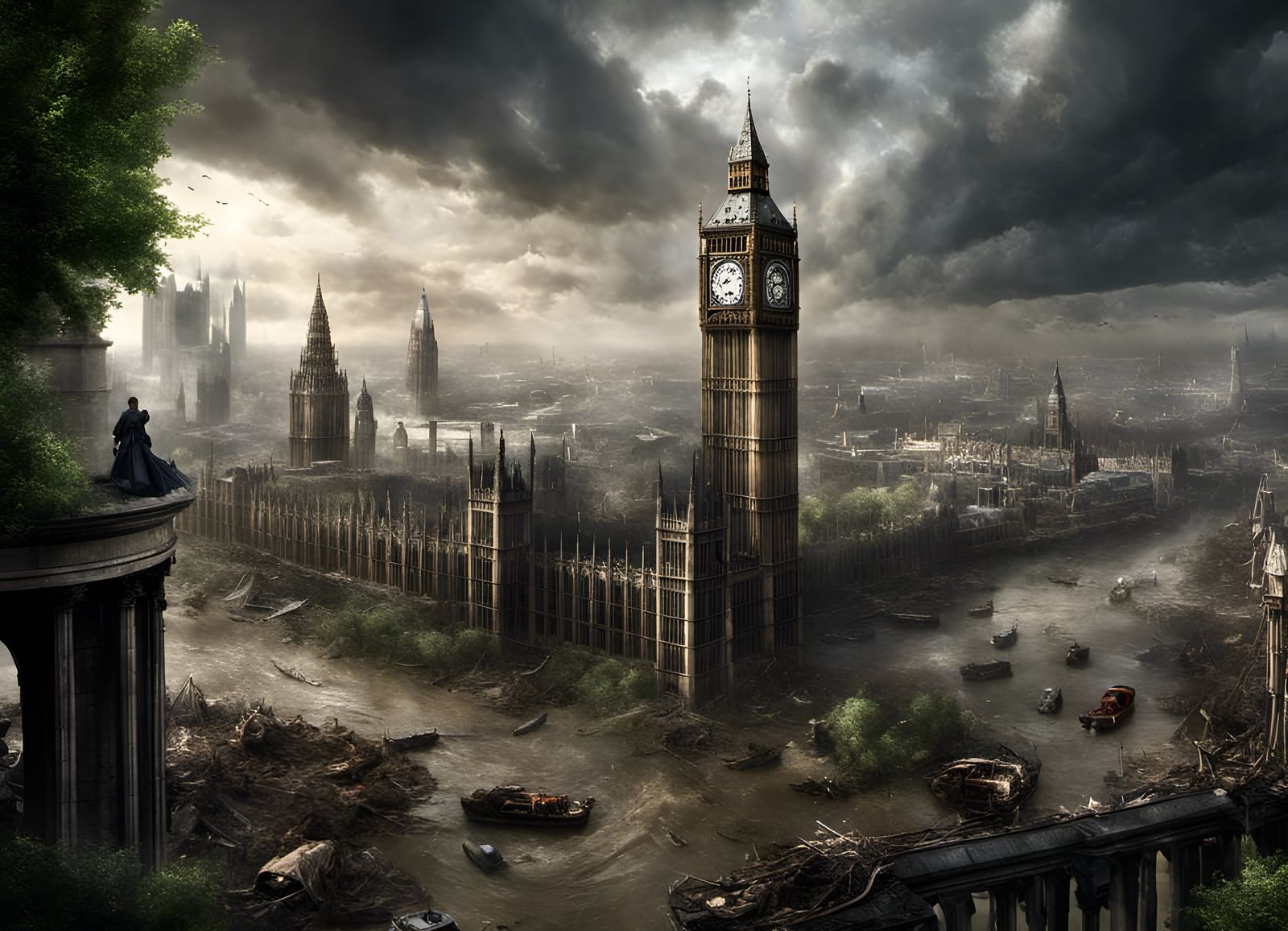 Post-Apocalyptic London Cityscape: A Ruined Masterpiece