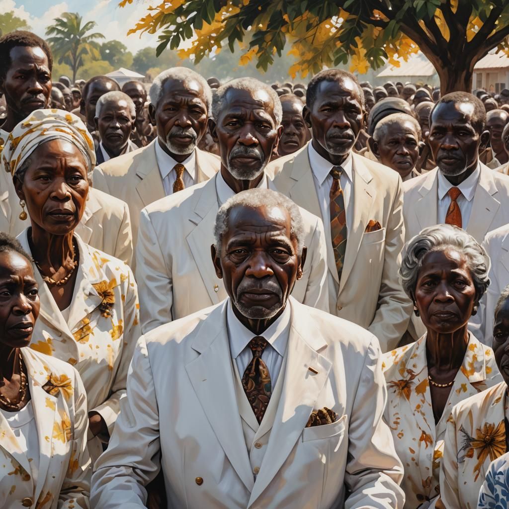 Elderly Man in White Suit at African Funeral