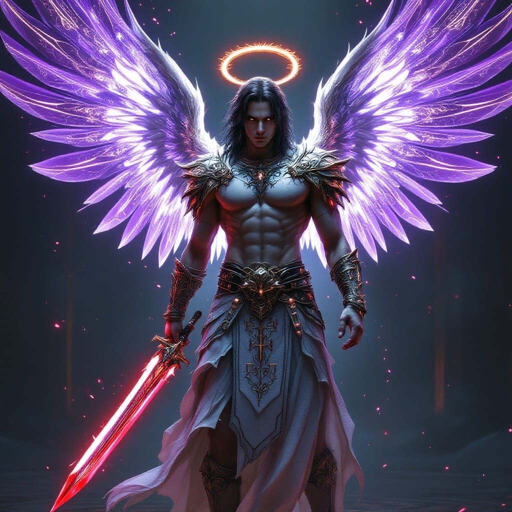 Gothic Angelic Warrior in Intricate White Armor