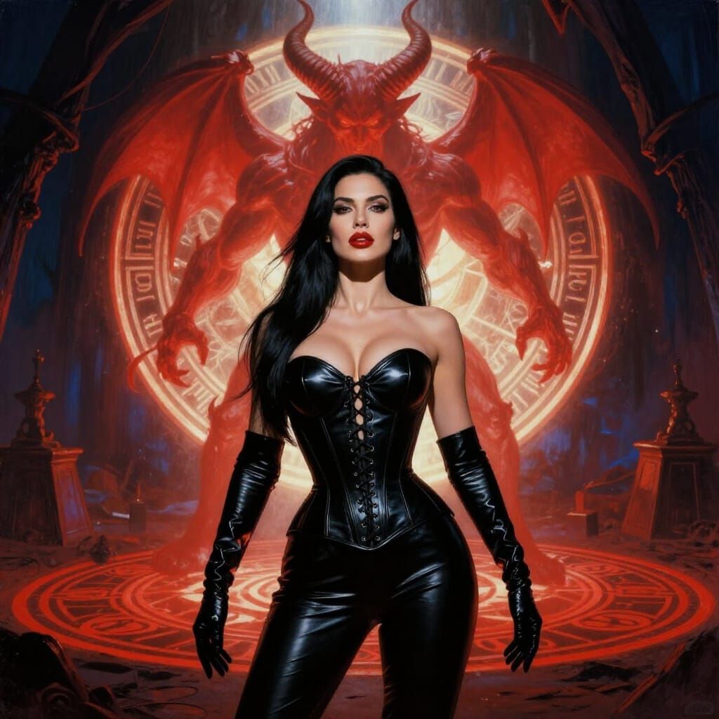 Frazetta-Style Fantasy Art: Woman and Emerging Demon