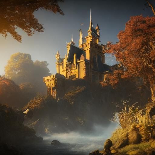 Baroque Castle at Night: Eerie Golden Glow