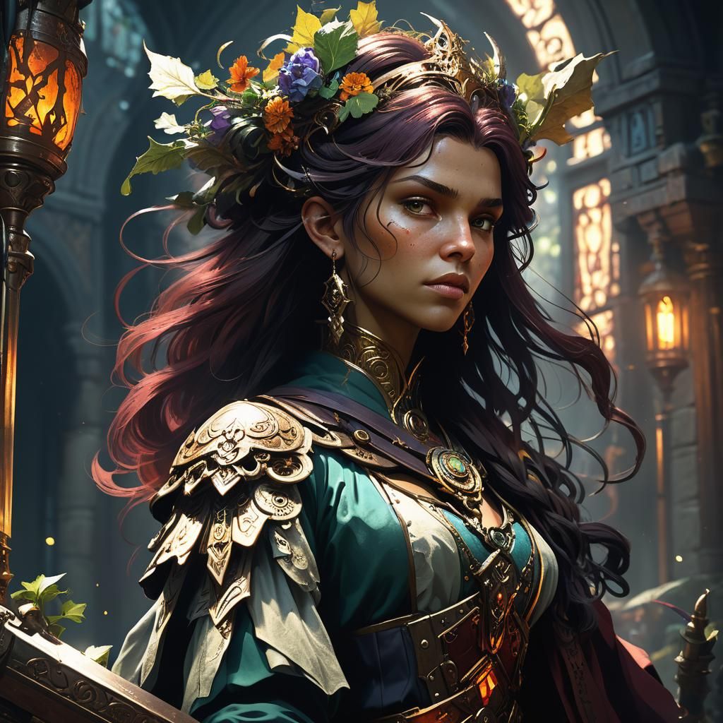 Dark Fantasy Druid in Art Nouveau Style