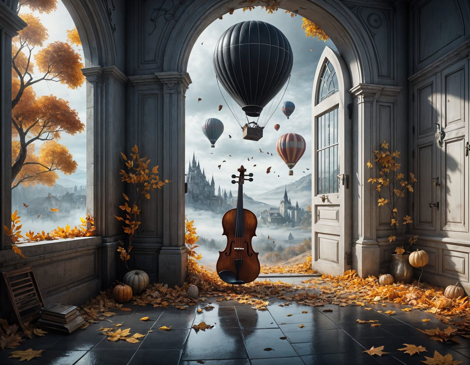 Surreal Autumn Dreamscape: Matte Painting with Violin