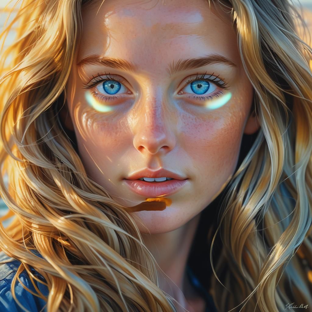 Photorealistic Portrait of a Lady with Blue Eyes