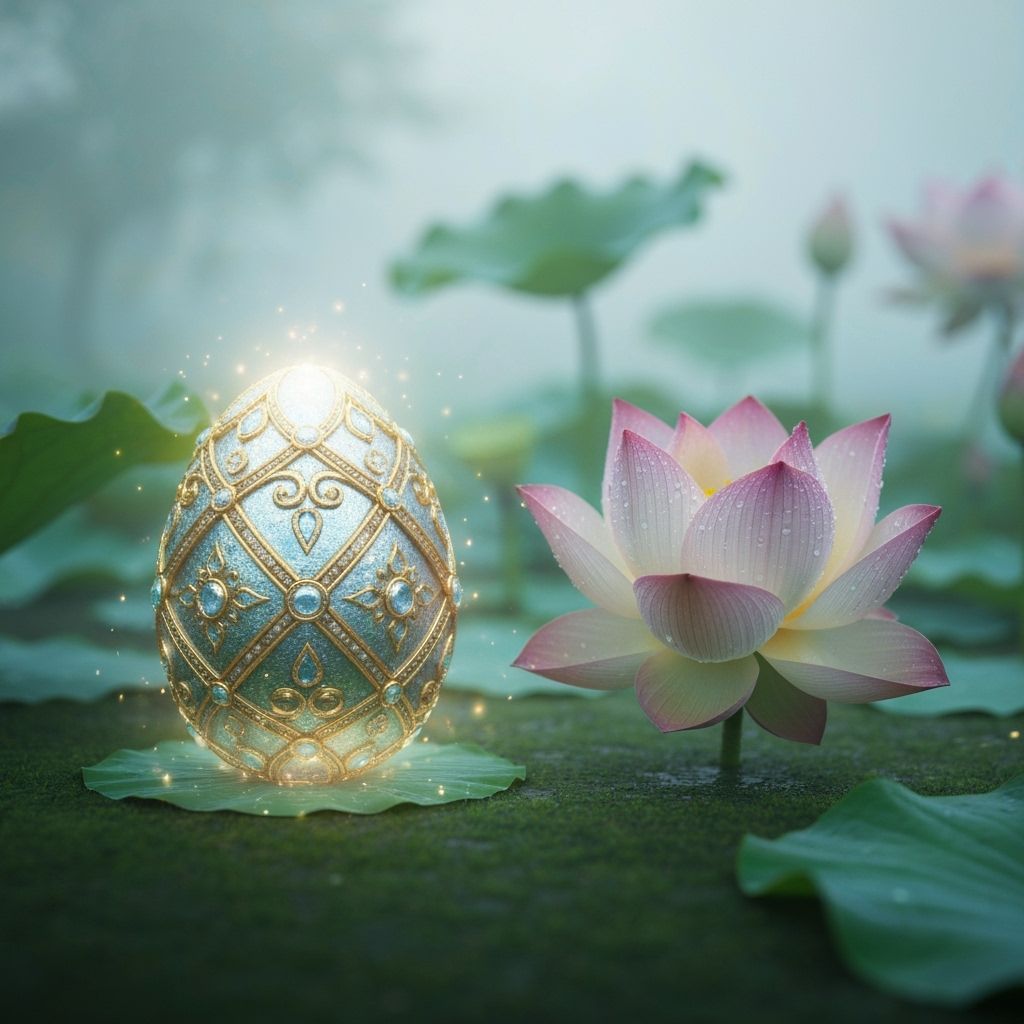 Faberge Egg in Lotus, Surreal Artflow Style