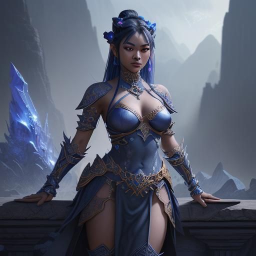 Indigo Jewel Warrior Princess: Detailed Matte Painting