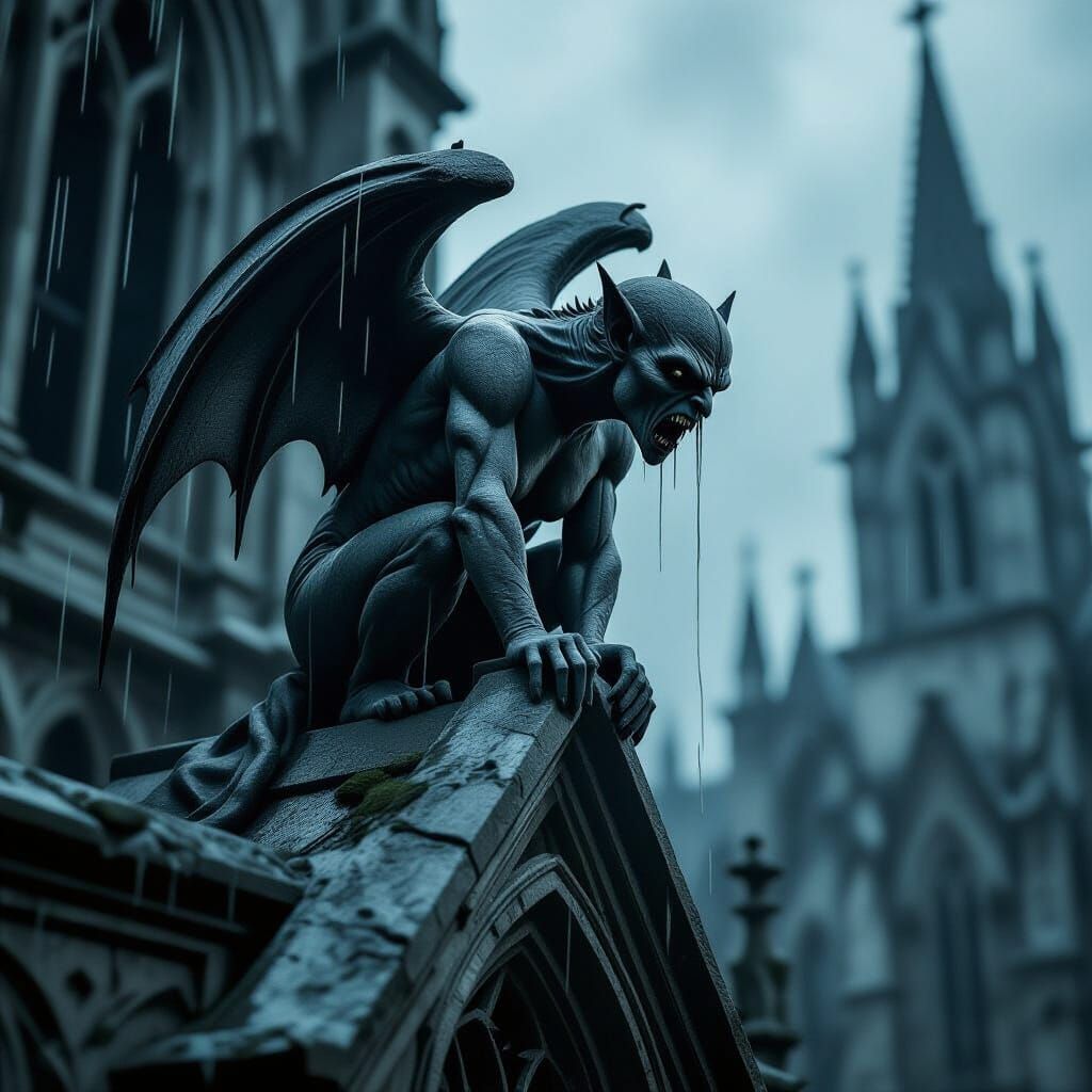 Gothic Gargoyle's Melancholic Scream in Dramatic Light