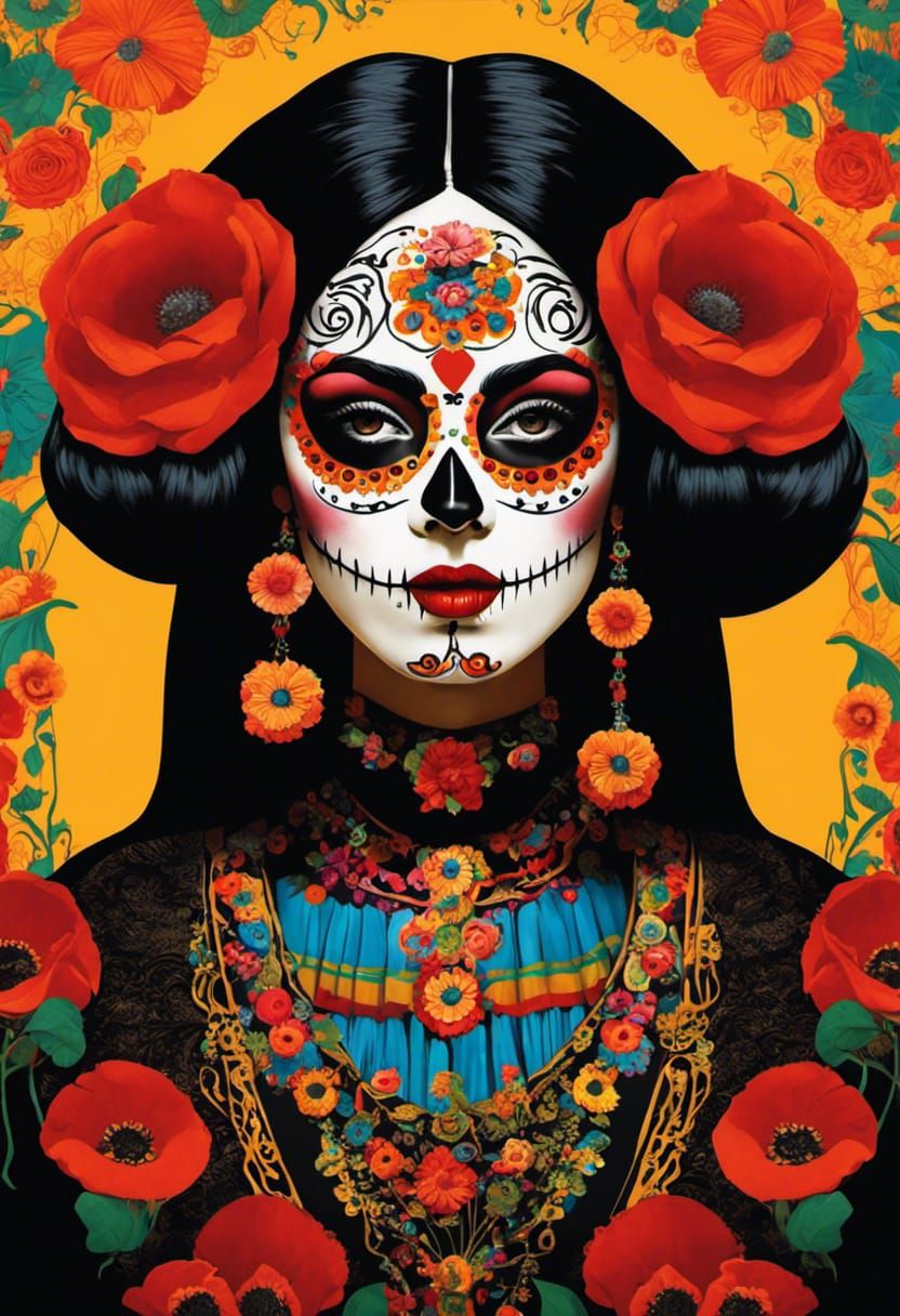 Mexican Woman with Klimt Background in Gothic Style