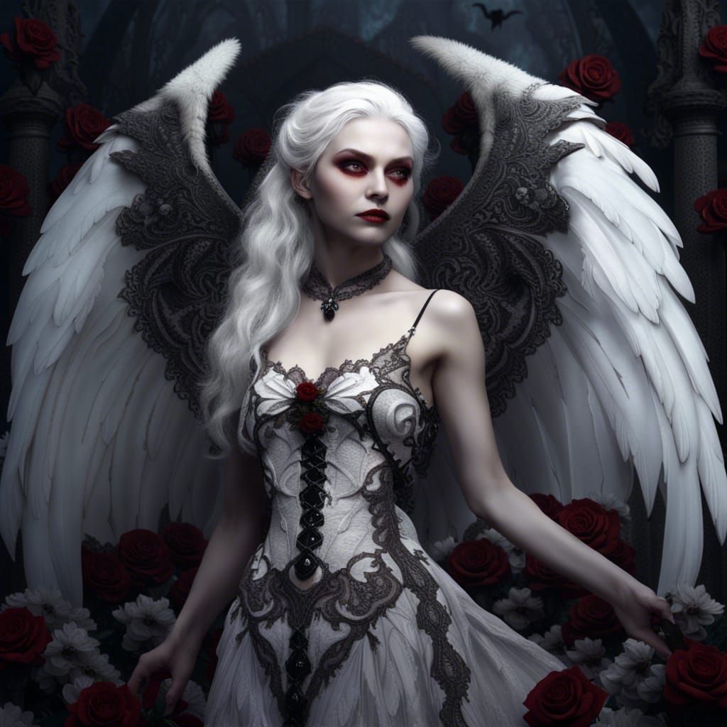 Winged Vampire Woman in Moonlight, Fantasy Art