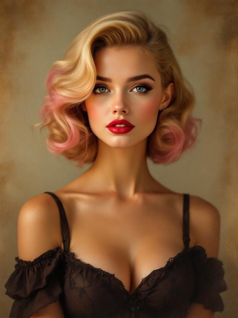 1950s Pin-Up in Art Nouveau Style with Warm Filter