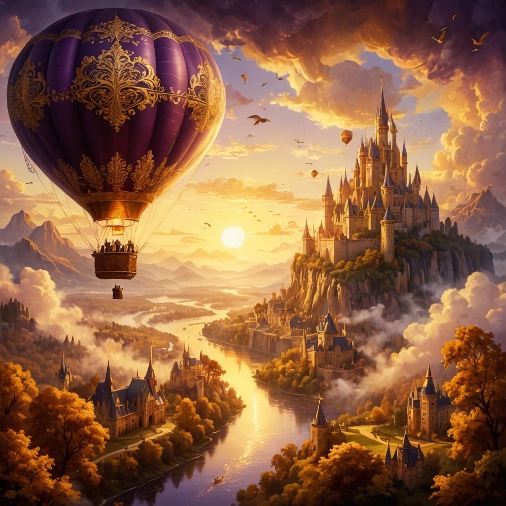 Fantasy Landscape with Hot Air Balloon