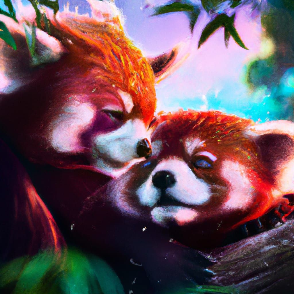 Cuddling Red Pandas Hyperdetailed Matte Illustration