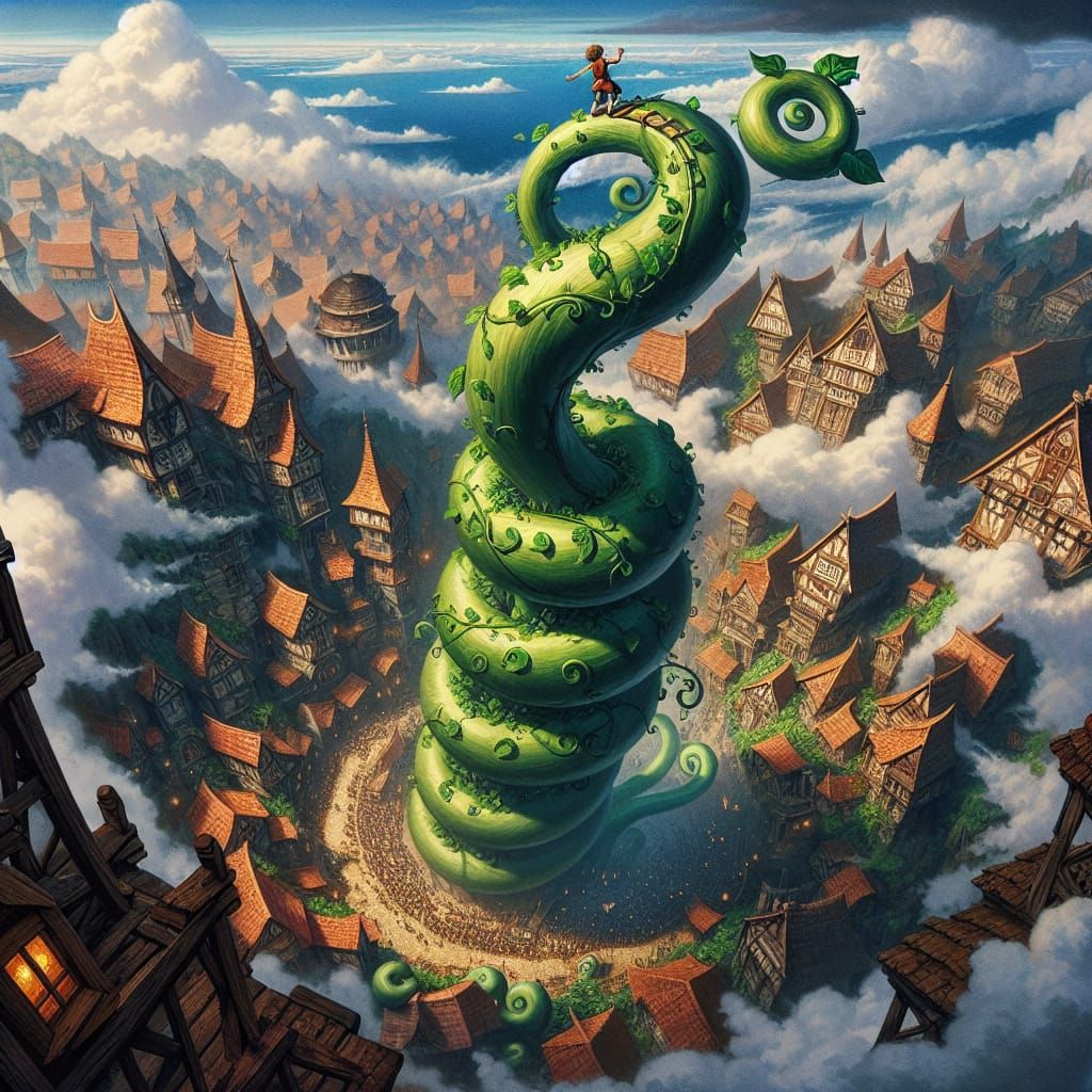 Giant Beanstalk Connects Medieval Village to Cloud Land