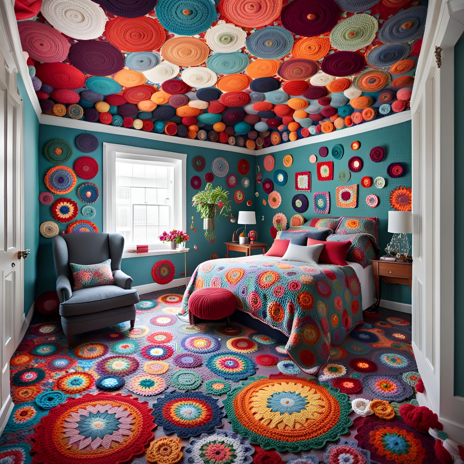 Crocheted Yarn Bedroom: A Textile Dreamscape