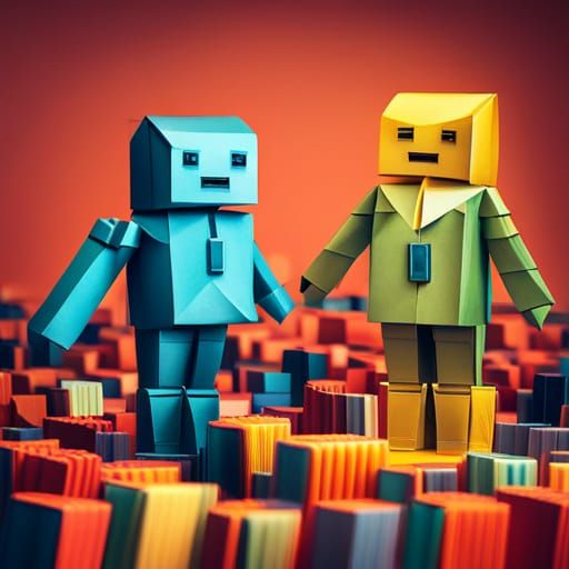 Origami Robots Holding Hello World Sign