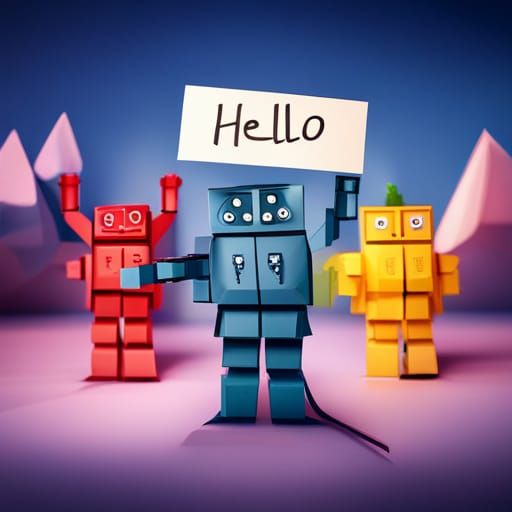 Origami Robots Holding Hello World Sign