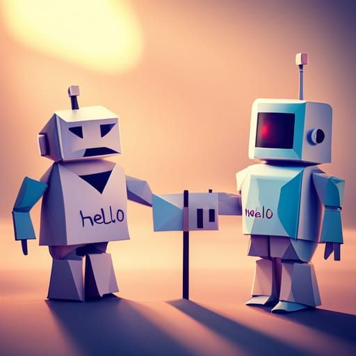 Origami Robots Holding Hello World Sign