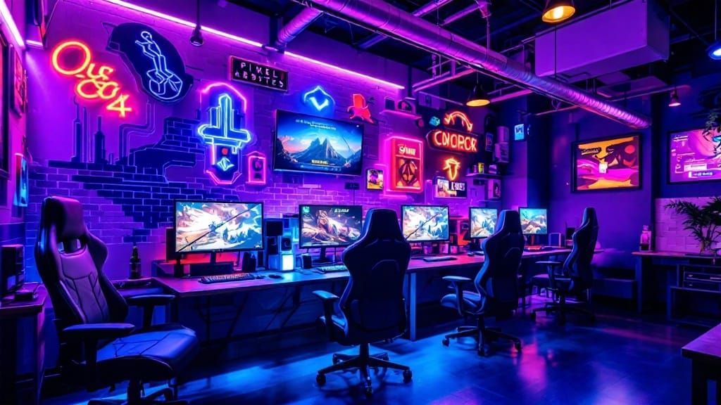 Pixel & Bytes Gaming Café: Retro-Futuristic Gaming Haven