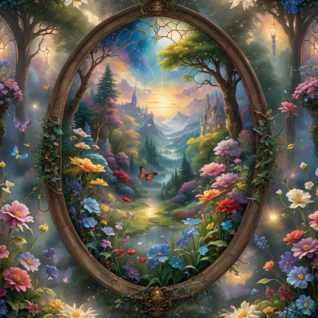 Love-in-a-Mist Flower in Stained Glass: Digital Painting