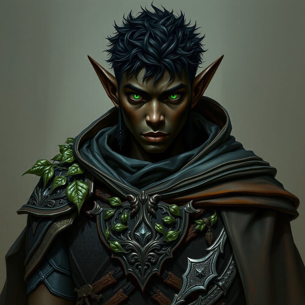 Mysterious Black Elf in Intricately Crafted Armor