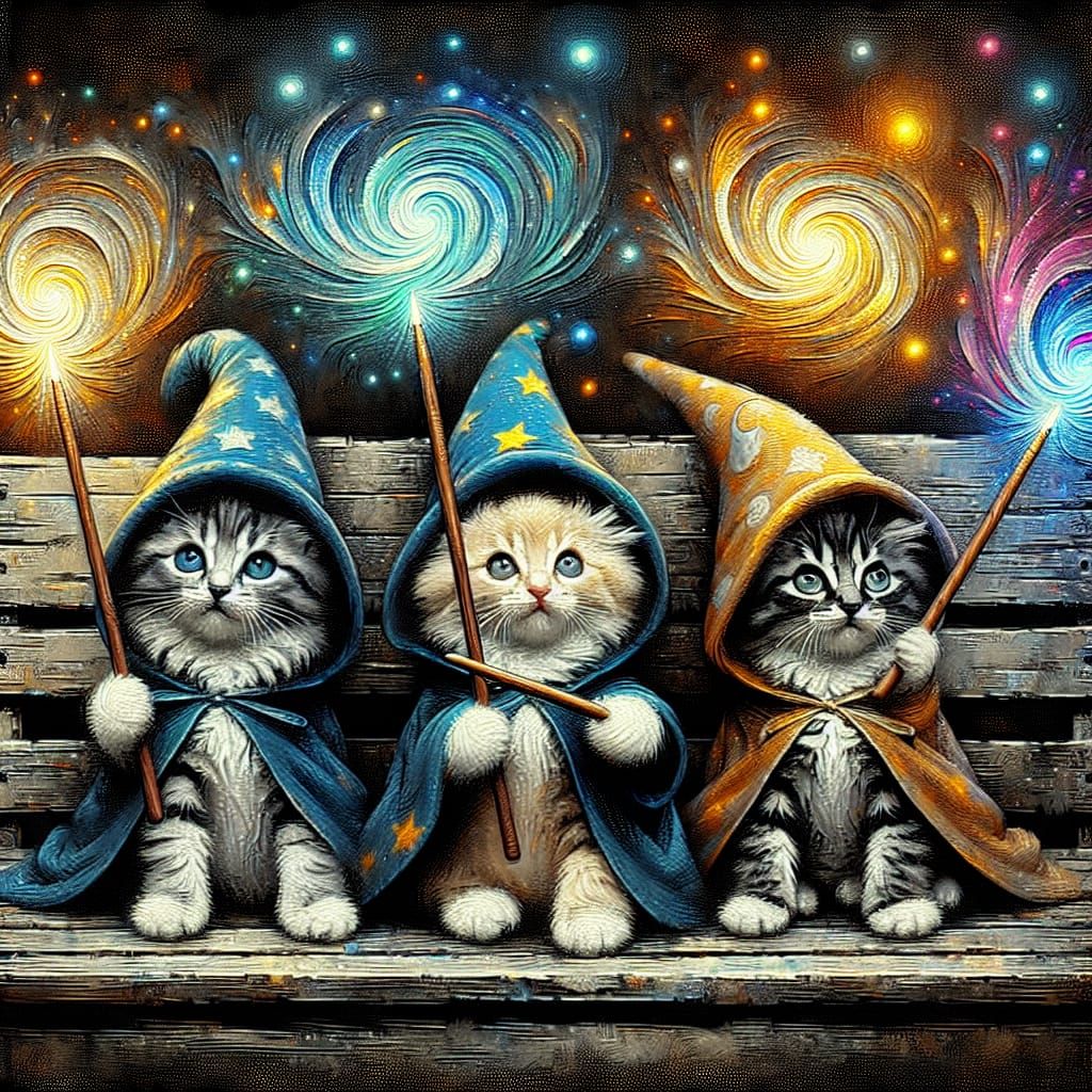 Whimsical Kittens Practice Magic as Street Art