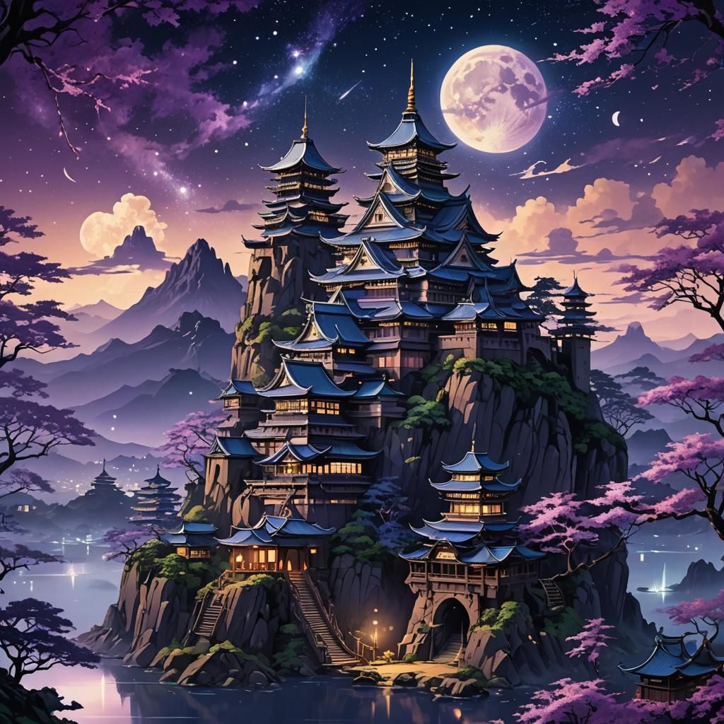 Fantasy Castle Wallpaper in Japanese Art Style