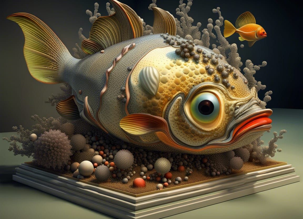 Surreal Air Fish on Plinth in Magic Realism