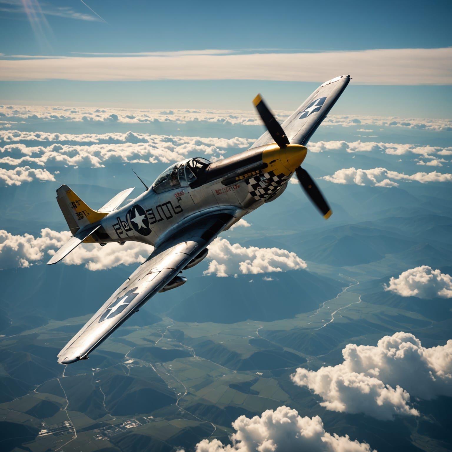 "North American P-51 Mustang flying overwatch"
