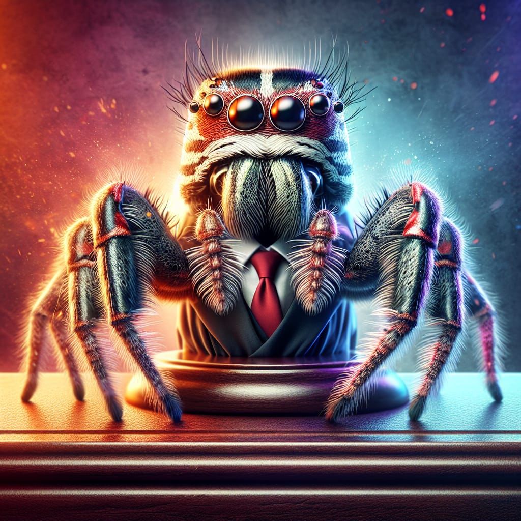 Jumping Spider Judge: Hyperrealistic Concept Art