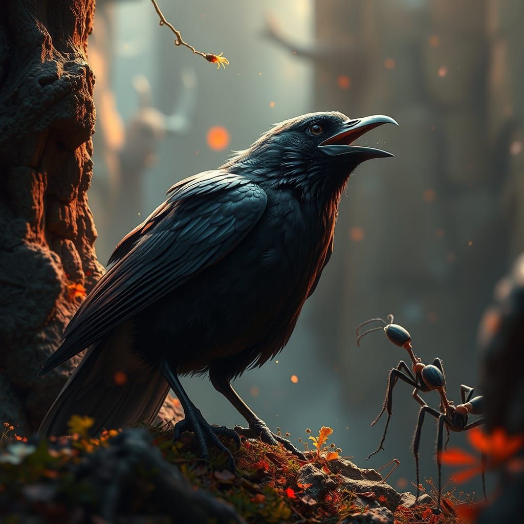 Crow Visits Anthill: Detailed Matte Painting