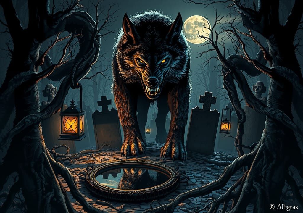 Werewolf in Graveyard: Gothic Surrealism