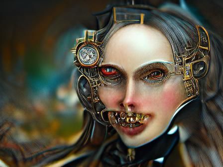 Clockwork Vampire Portrait: Steampunk Mechanical Femme Fatal...