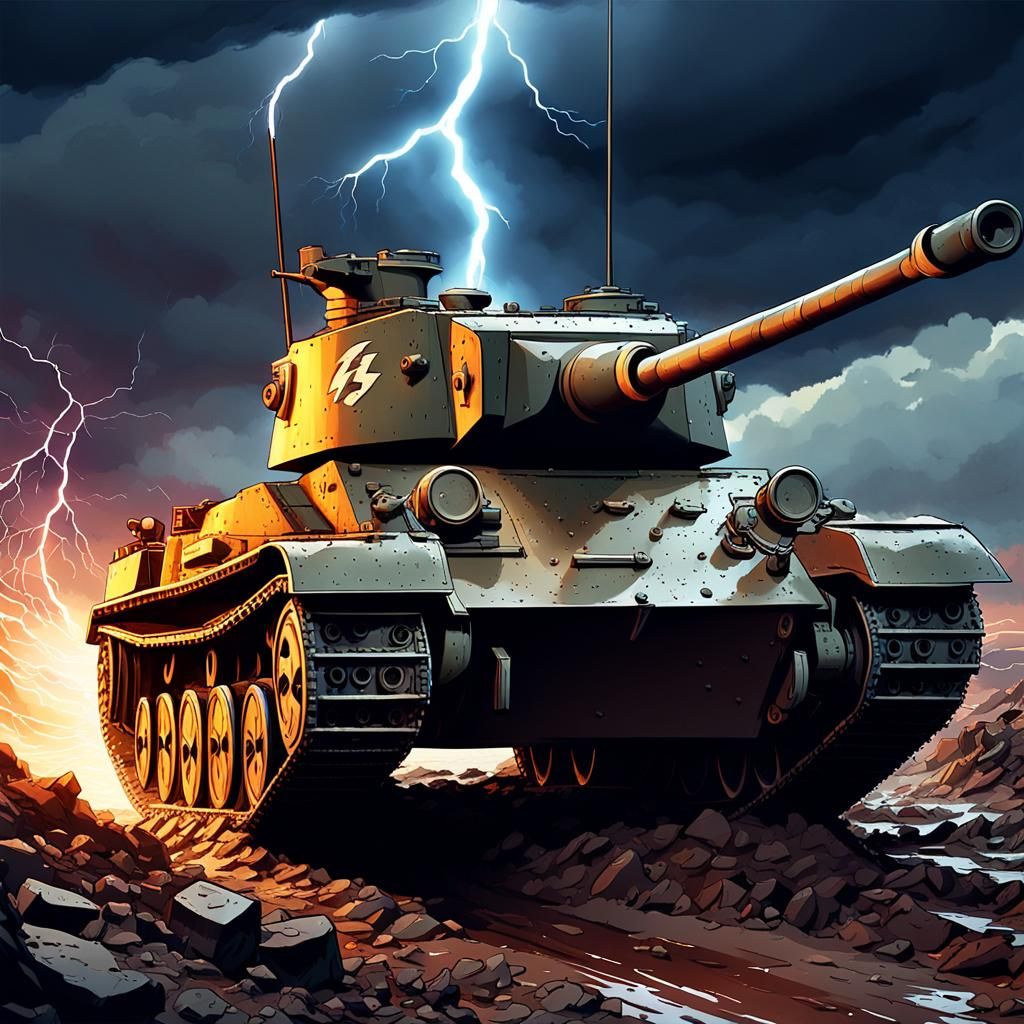 WWI Tank Under Monster Attack in Anime Style