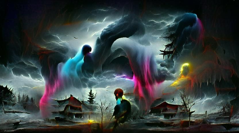Haunted Storm: A Dark and Colorful 3D Rendering