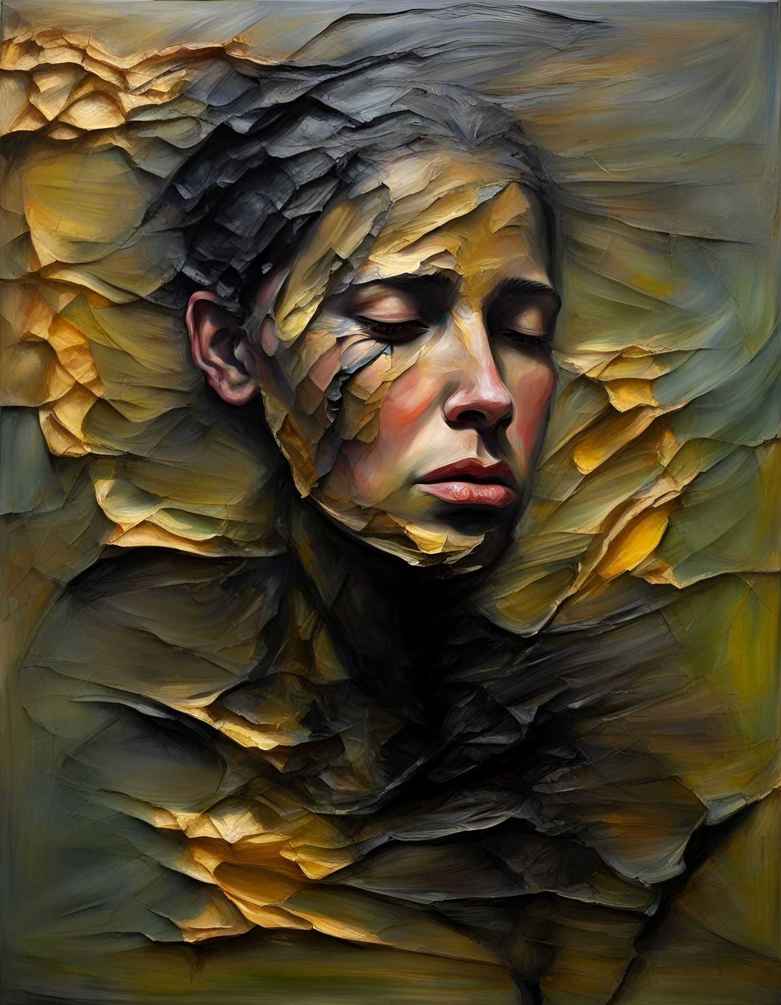 Viscous Oil Humanscape with Shattered Dreams