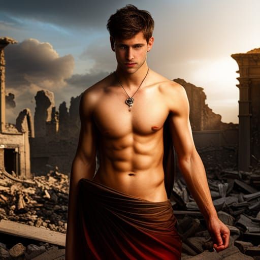 Young Roman Soldier in Front of Ruined Temple