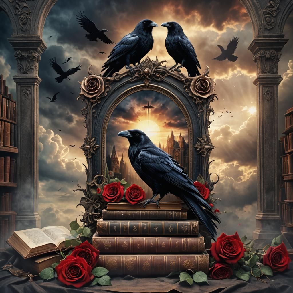 Gothic Album Cover with Raven and Bloody Rose
