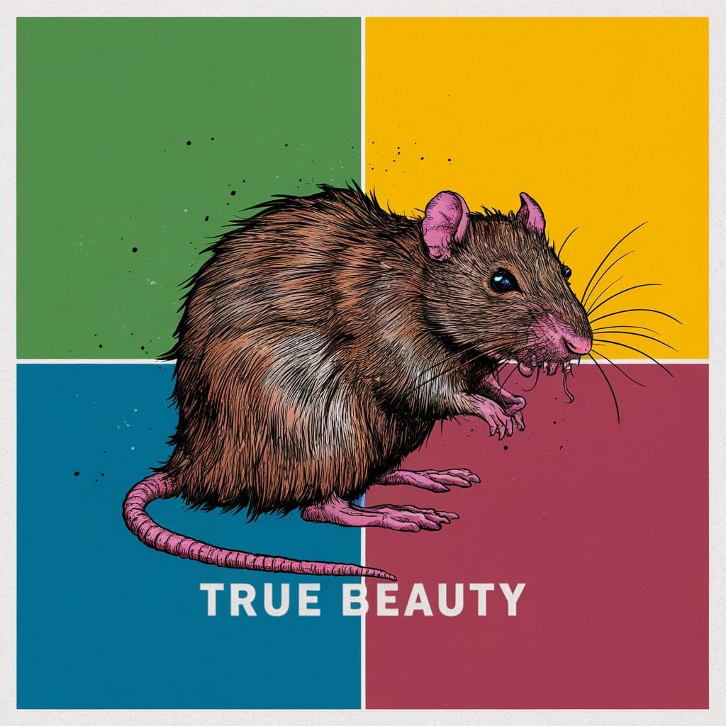 Pop Art Sewage Rat with "True Beauty" Text