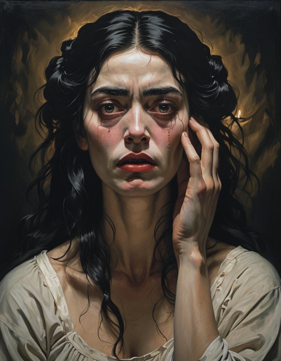 Woman Crying in Darkness: Baroque Style Image