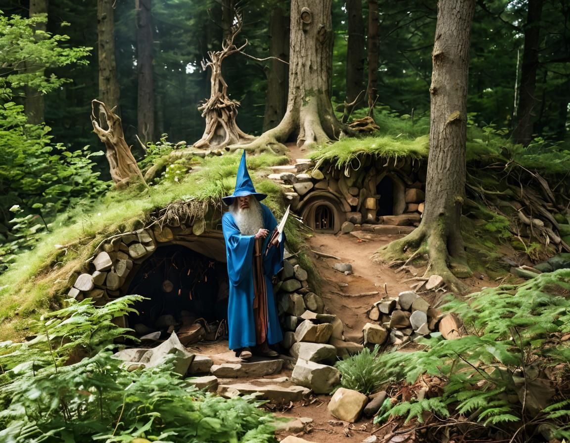 Wizard Guarding a Hidden Lair in the Woods