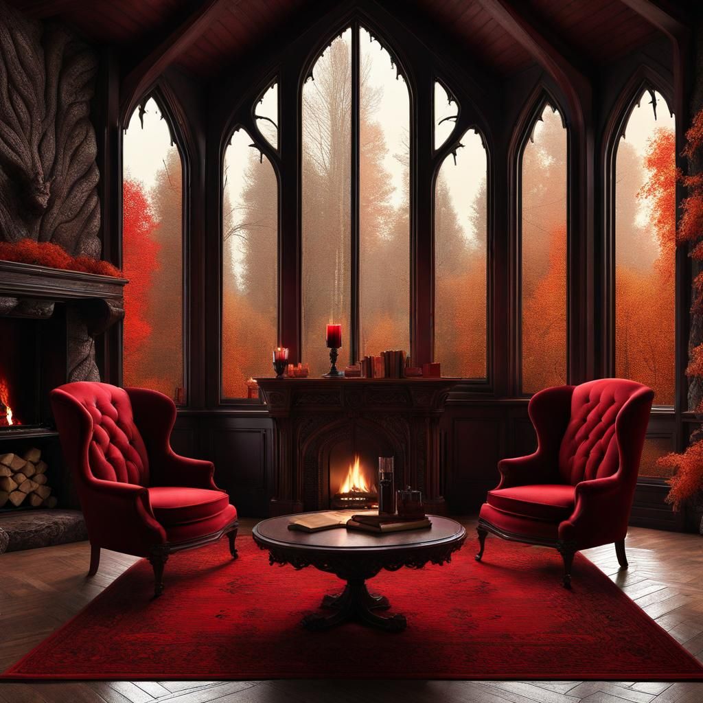 Autumn Dusk in Gothic Library: Fantasy Concept Art