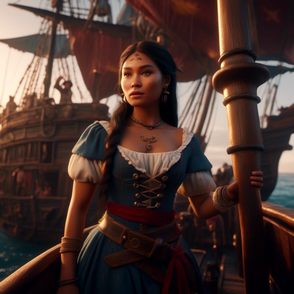 Pocahontas as a Pirate Captain: Digital Art