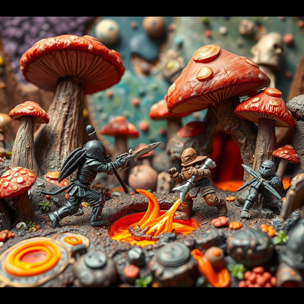 Claymation Battle in a Whimsical Landscape