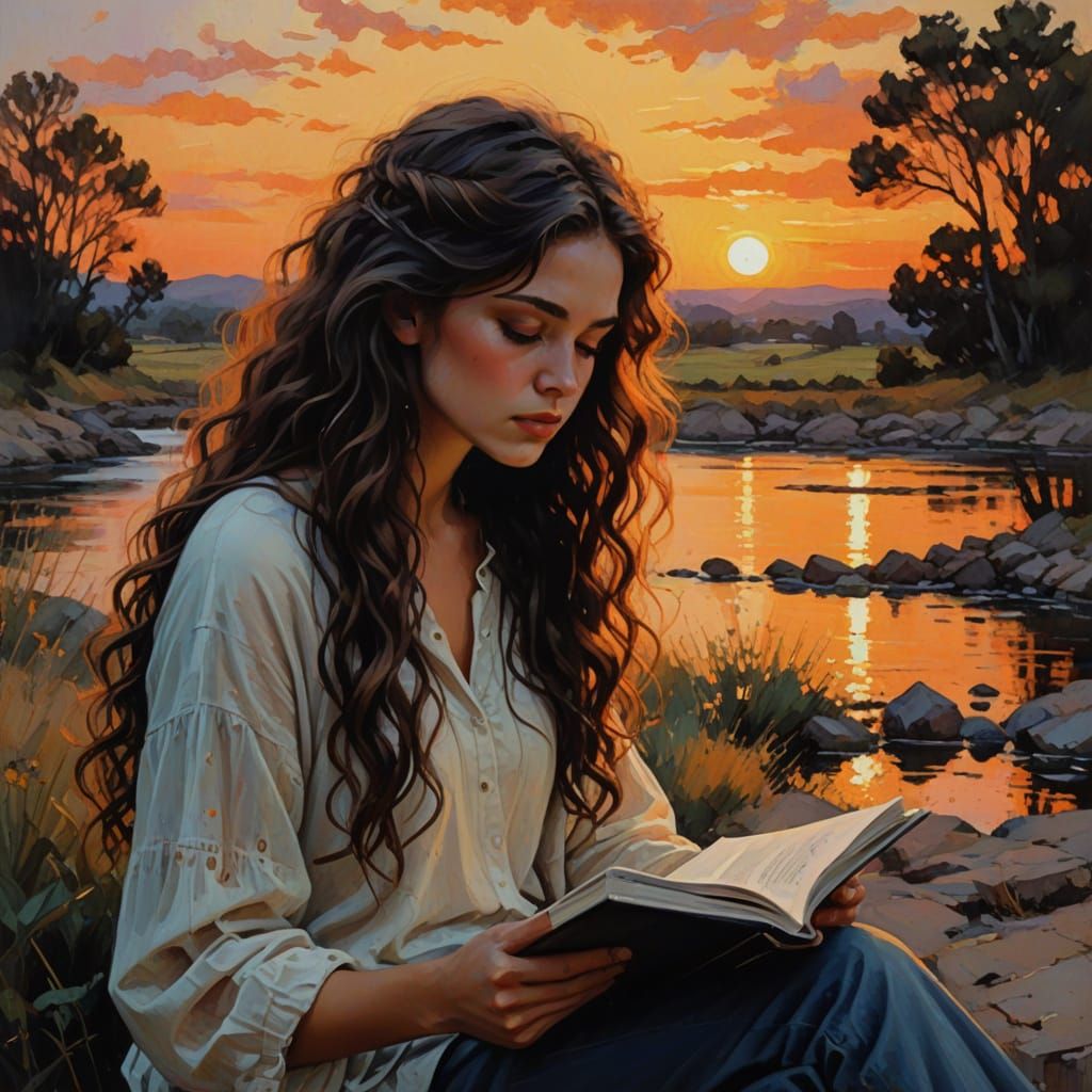 Onyx-Inspired Post-Impressionist Girl Reading in a Dreamy Su...