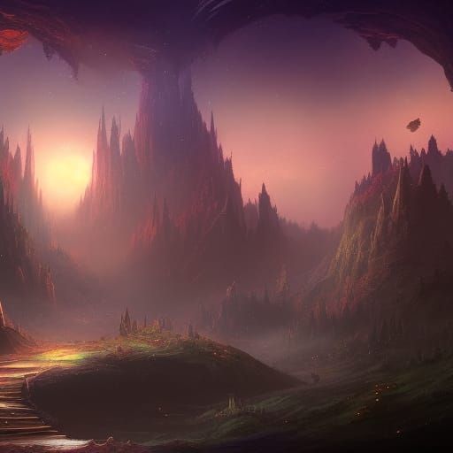 Detailed Starry Night Matte Painting in Deep Color