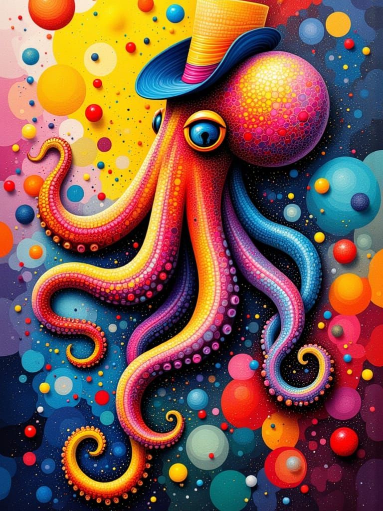 Octopus Portrait in Kandinsky Style with Fancy Hat